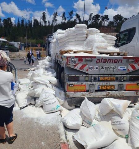 مستوطنون يهاجمون شاحنات اغاثة متجهة لغزة غرب الخليل